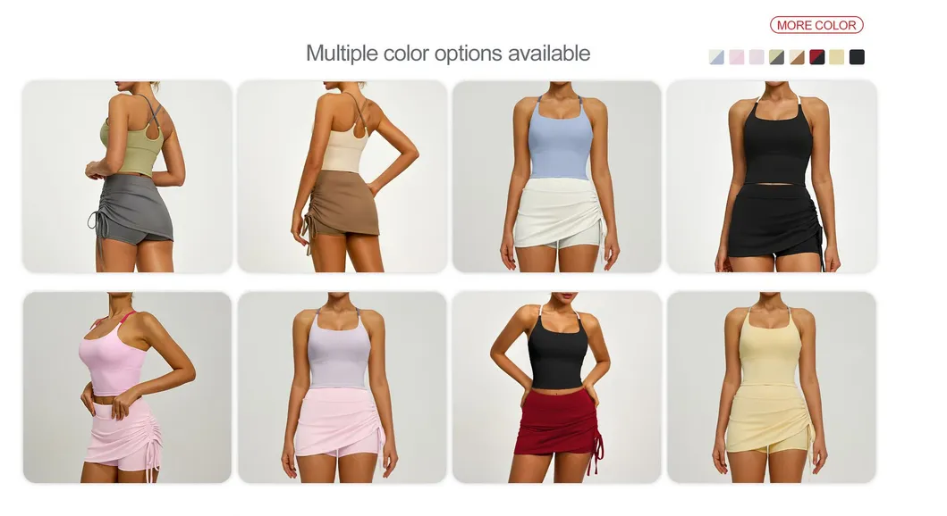 Summer Women Tight-Fitting Tops Yoga Fitness Breathable Skirts Sports Tennis Wear