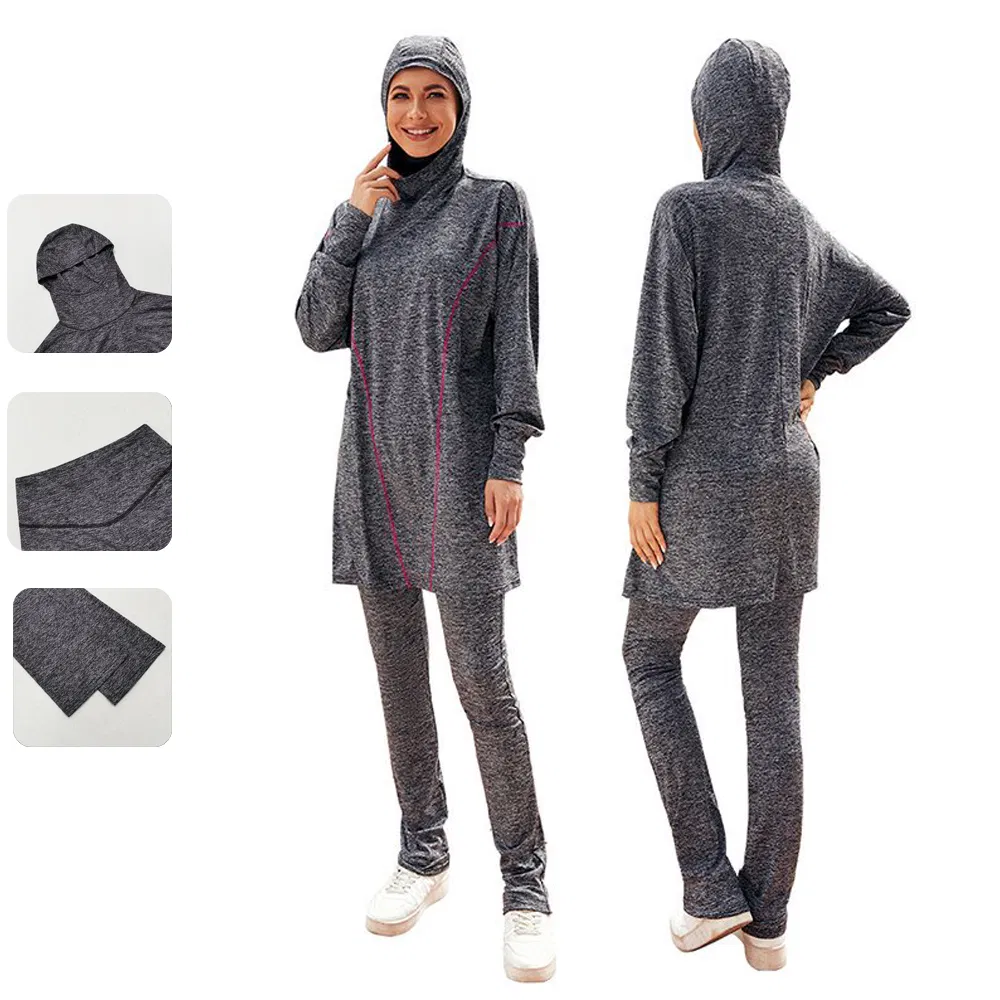 بلوزة بغطاء رأس من قطعتين لليوغا المنزلية، تصميم محافظ مع رقع، ملابس رياضية