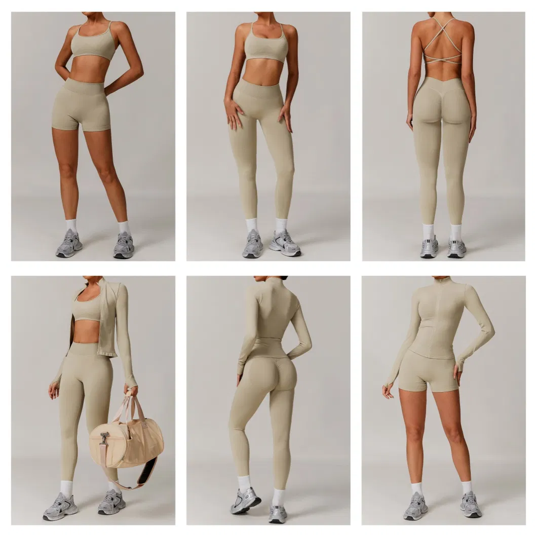 بدلة يوغا نسائية بدون seams للركض سريعة الجفاف مجموعة ملابس رياضية ضيقة للياقة البدنية