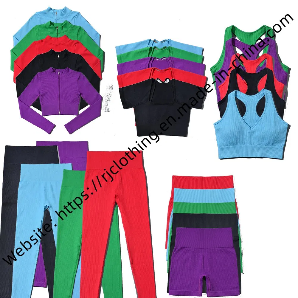 0.5$for طباعة الشعار 5PCS بدلة يوغا للنساء حمالة صدر رياضية من النايلون والإسباندكس بدون seams / قمصان بأكمام قصيرة / سترة عالية الخصر للياقة البدنية بنطلونات شورتات ليغينغز ملابس رياضية