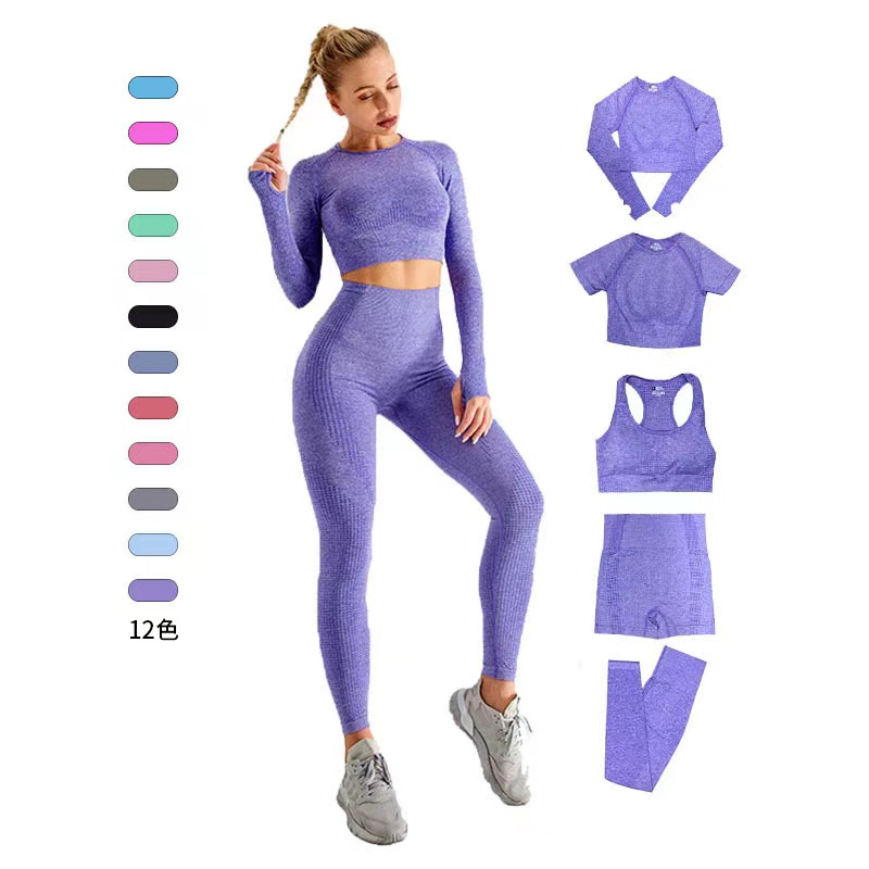 Yoga Clothing for Women 5 Seamless Ribbed Workout Sets High-Waisted Tights Crop Top Sportswear Yoga Wear