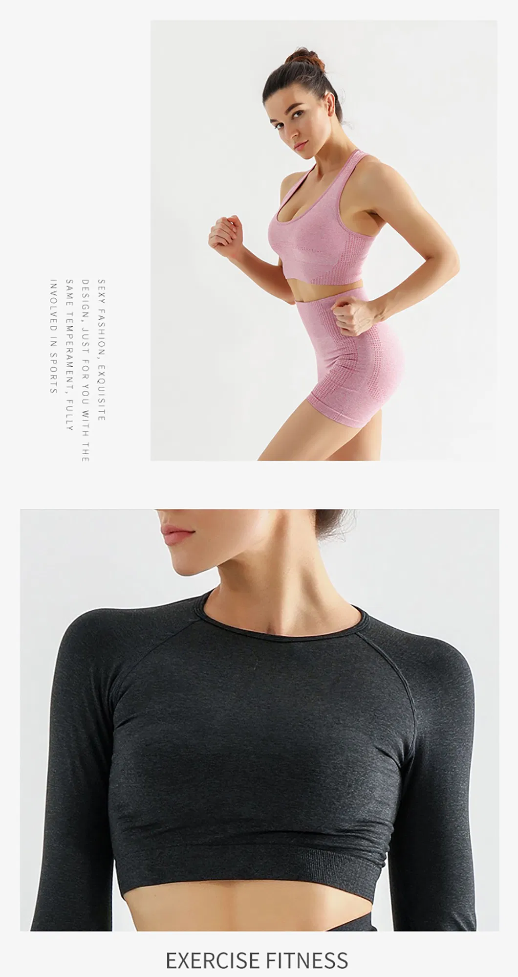 مجموعة يوغا نسائية بدون seams بدلة رياضية ملابس صالة رياضية ملابس تمرين بأكمام طويلة بدلة رياضية جملة