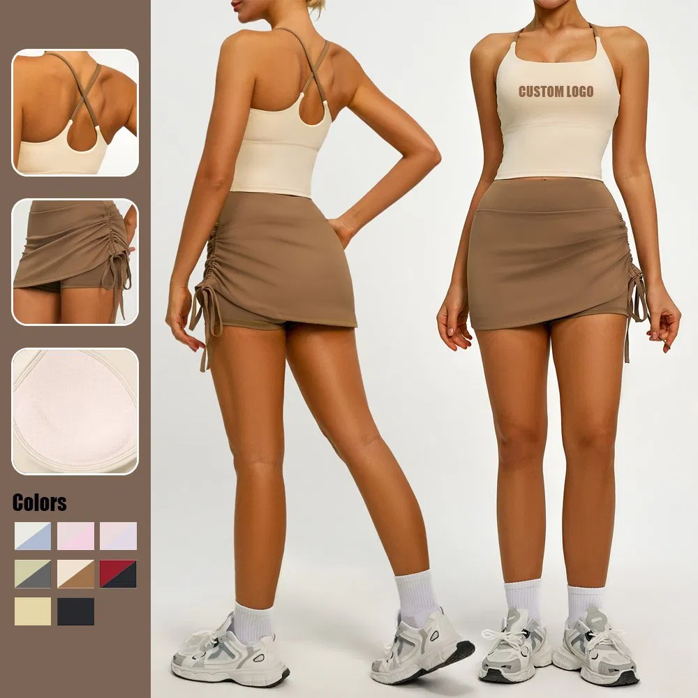 Summer Women Tight-Fitting Tops Yoga Fitness Breathable Skirts Sports Tennis Wear