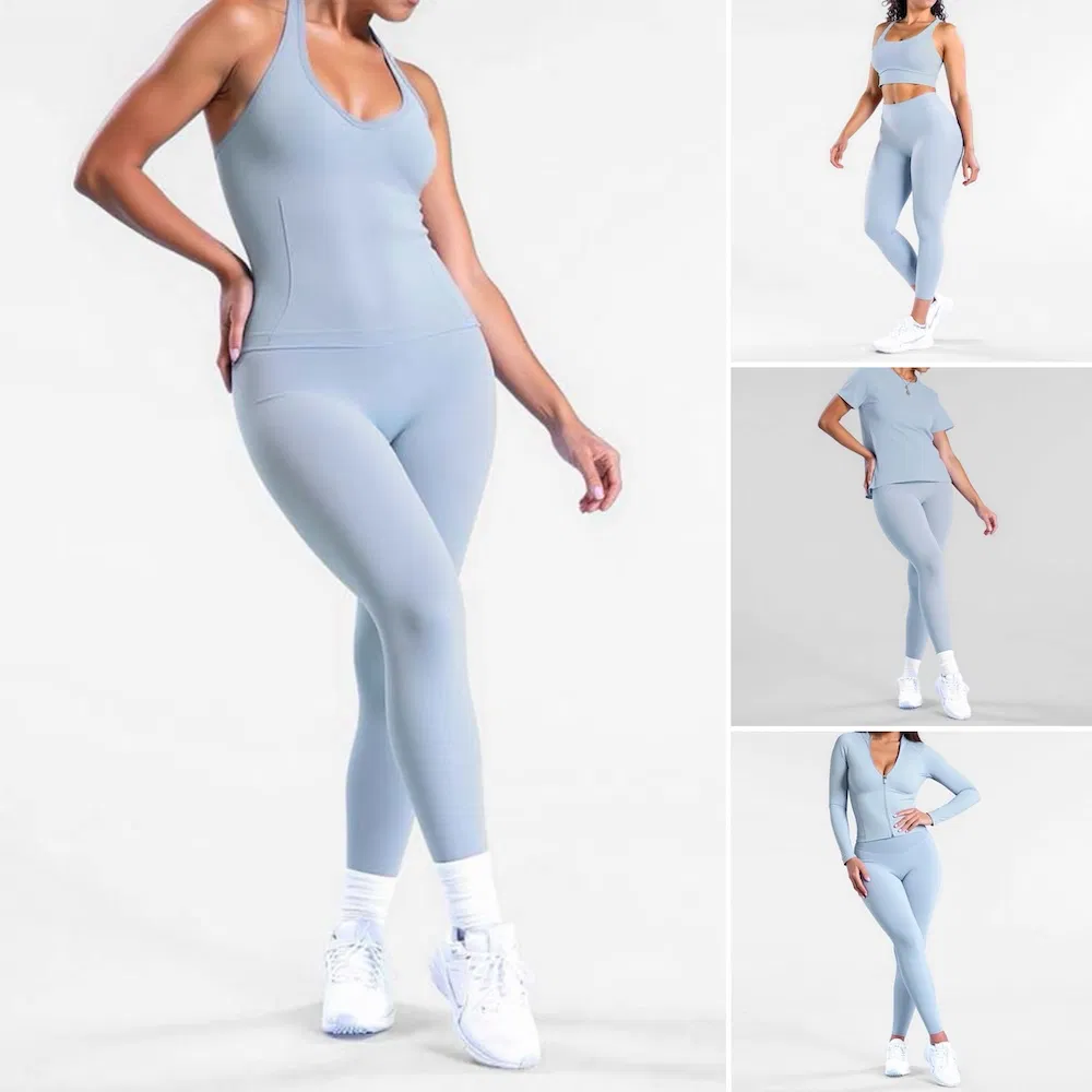 ملابس رياضية عالية الجودة للنساء بحجم كبير، ليجنغز رياضية بدون seams + قميص طويل الأكمام لممارسة الرياضة، مجموعة ملابس لليوغا