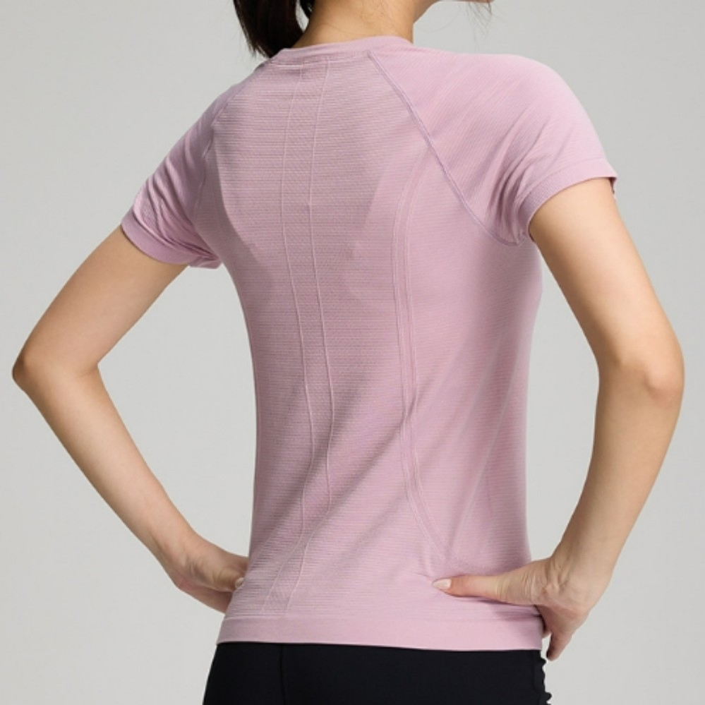 تي شيرت نسائي بدون seams لليوغا، وصول جديد لربيع وصيف، تصميم نحيف بأكمام قصيرة للجري والتدريب واللياقة البدنية 97%Nylon 3%Spandex