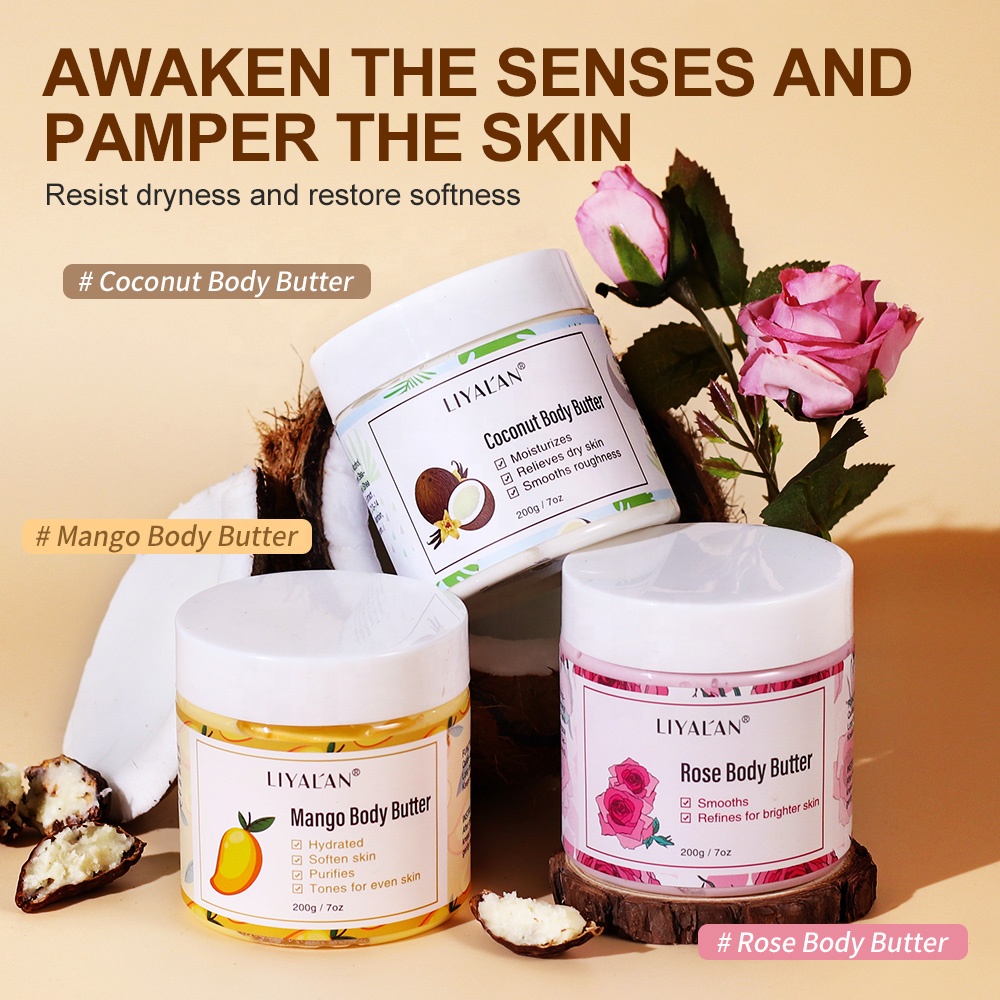 Wholesale Private Label Non-greasy Skin Care Cream Vegan Organic Rose Coconut Mango Shea Body Butter