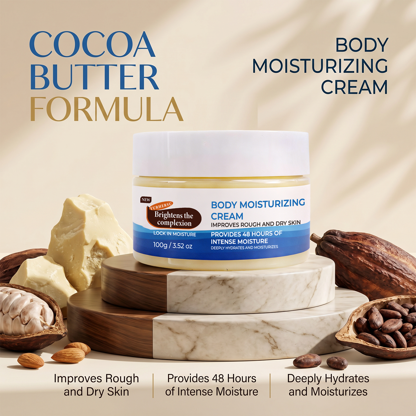 Wholesale Natural Cocoa Butter Body Moisturizing Balm Rich Nourishing Skin Care Cream Gentle Hydrating Daily Body Skin For Women