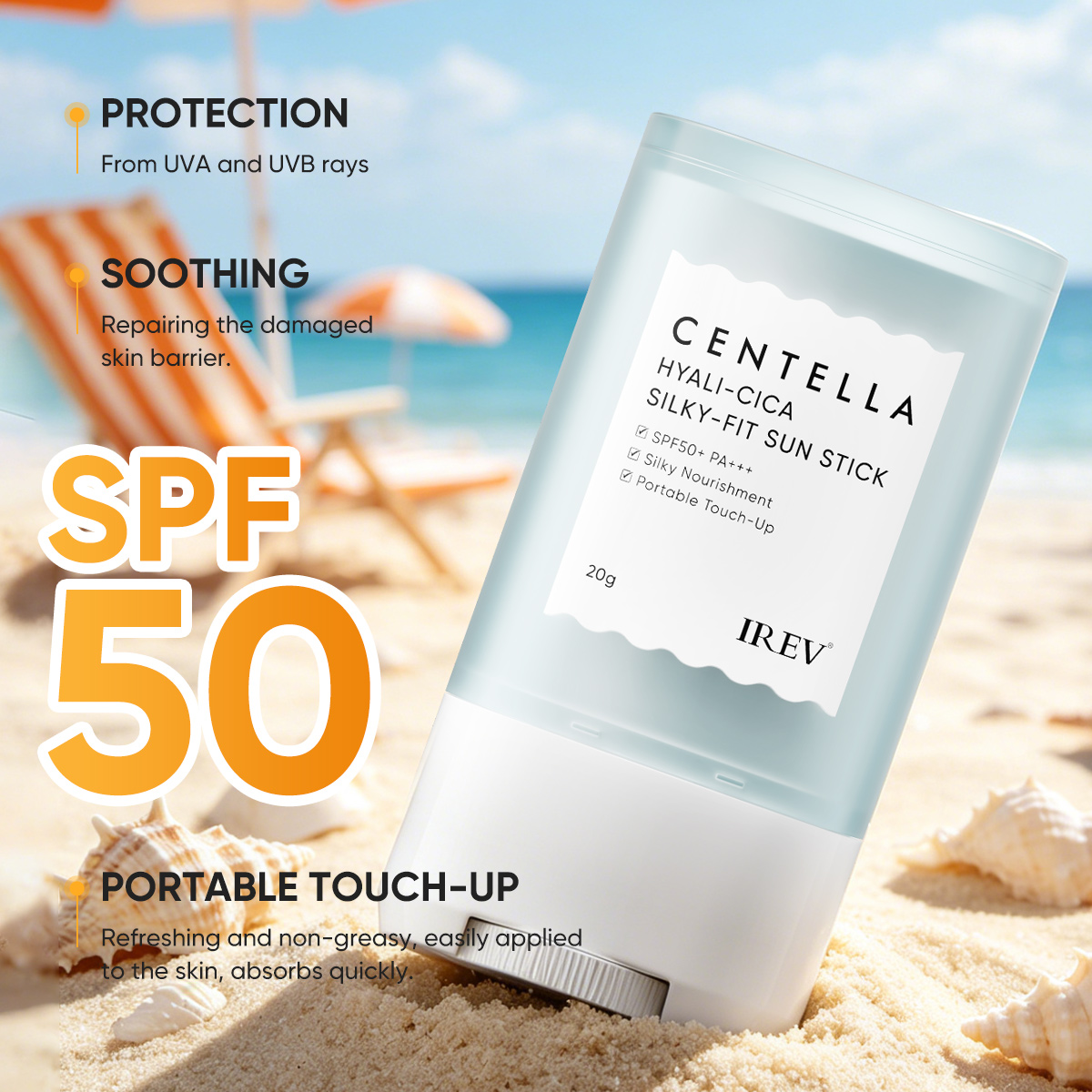 Korea Skincare SPF50+ Centella Asiatica Hyaluronic Acid Sunscreen Cream Vegan Cruelty-Free Portable 20g UV Protection Waterproof