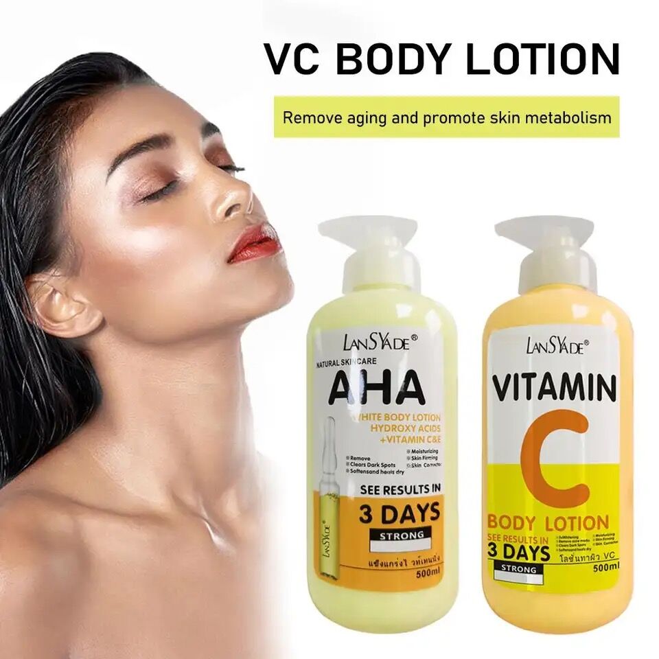Organic AHA Fruit Acid Body Lotion VE Skin Brightening Moisturizing Whitening Body Lotion Hydroxy Acids Vitamin C Cream 500ML