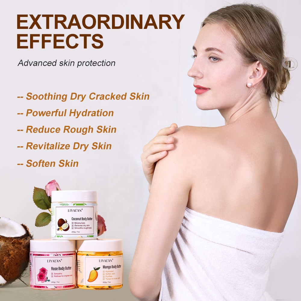 Wholesale Private Label Non-greasy Skin Care Cream Vegan Organic Rose Coconut Mango Shea Body Butter