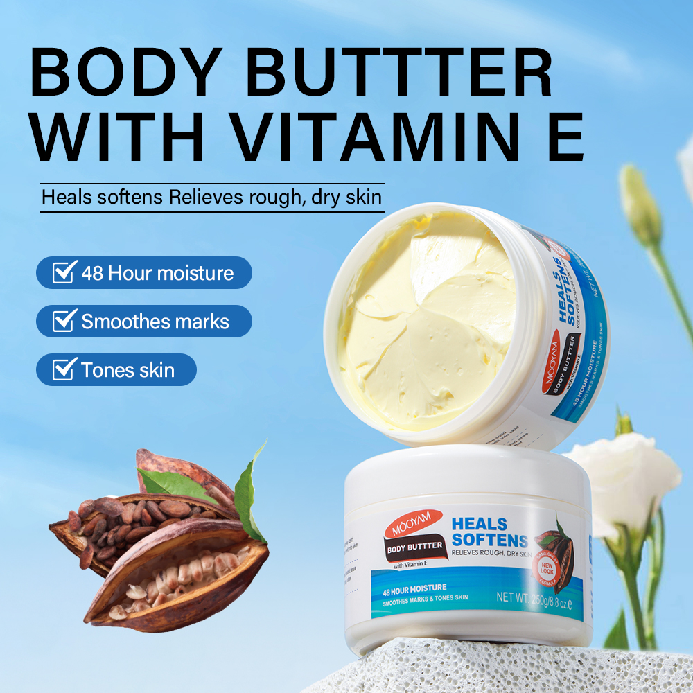 Private Label Korea Butter Shea Butter Body Vitamin E Cream Anti-dry Moisturizing Body Cream Whitening Vegan Body Lotion 250g