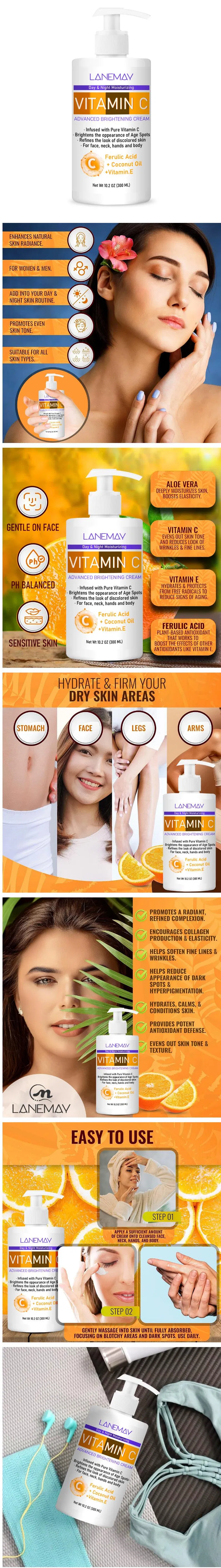 Online Wholesale in Stock Wrinkle Face Brightening Whitening C a Hyaluronic Acid Collagen Rose Skin Moisture Cream Vitamin C, a & E Booster Body Lotion