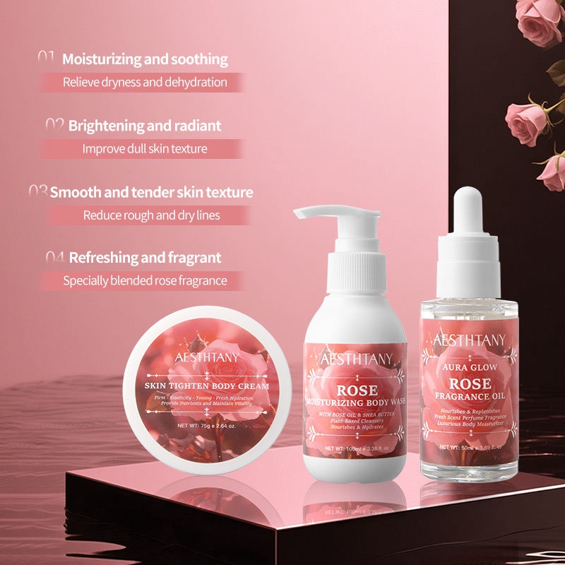 Organic Shea Butter Whitening Body Lotion for Black Skin Vegan Rose Fragrance 3-Piece OEM/ODM Set