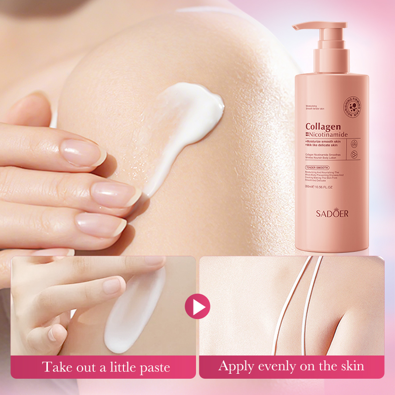 OEM Private Label Collagen Niacinamide Whitening Body Lotion for Intensive Hydration Smoothing Nourishing Formula 3 Colors 300ml