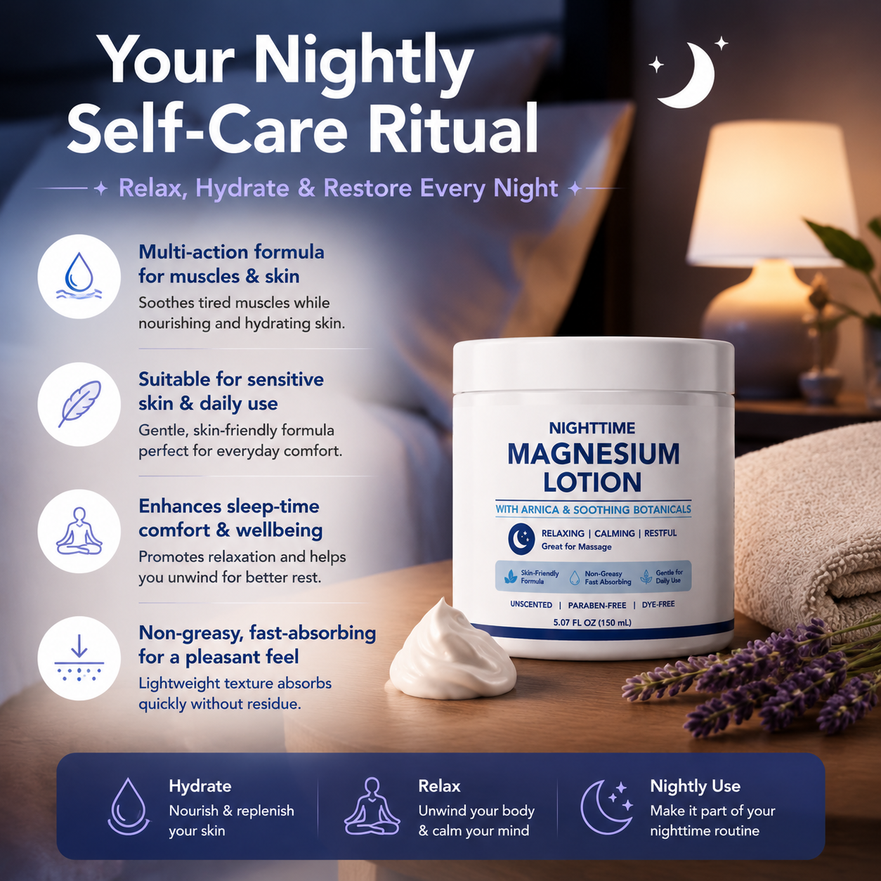 Fast-Absorbing Sweet Sleep Soothing Lavender Neuropathy Cream Butter Magnesium Body Lotion for Feet Hands Knees