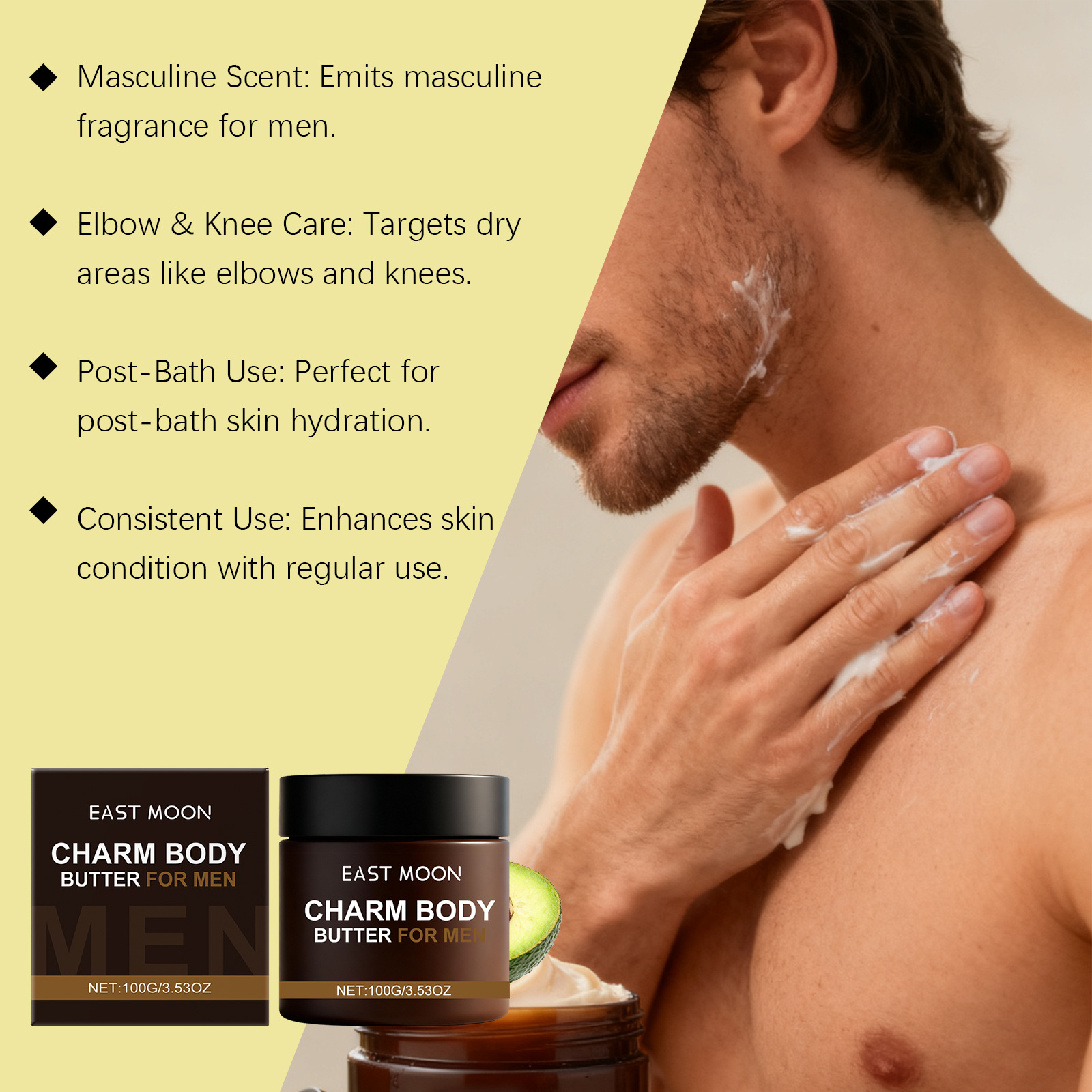East Moon Nourishing Moisturizing Fragrance Men Body Butter Long-lasting Cologne Scent Body Lotion For All Skin Types