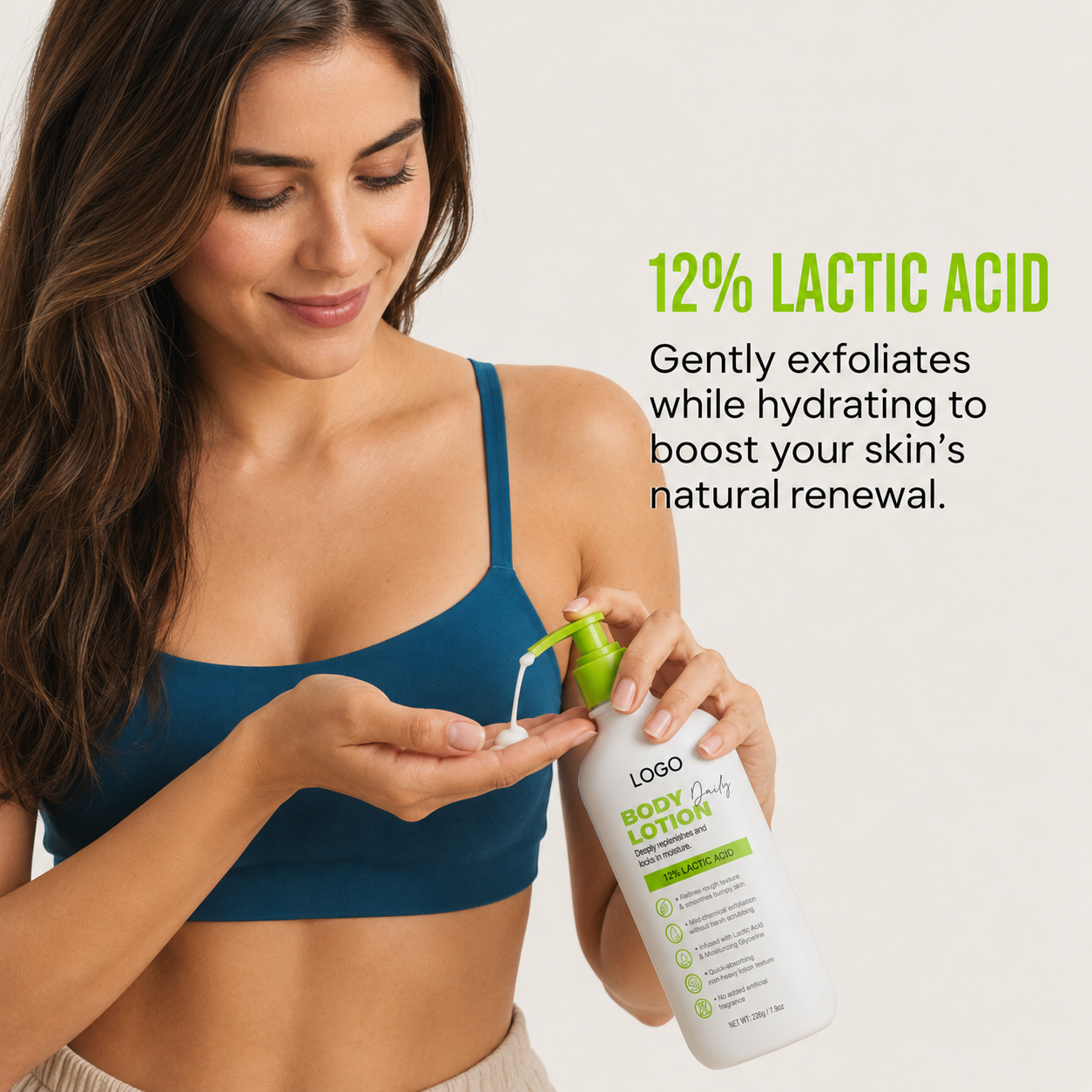 Private Label Smooths Dry Rough Skin Mild Exfoliation Quick Absorbing Lasting Hydration Fragrance Free Lactic Acid Body Lotion