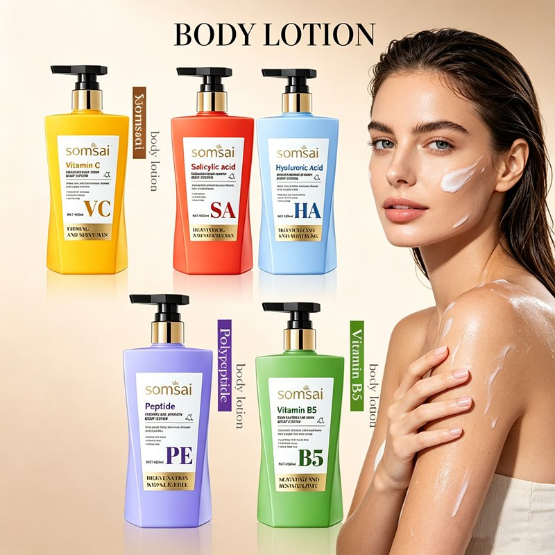 China Factory 5 Formulas Body Lotion Vitamin C Salicylic Acid Hyaluronic Acid Peptide B5 Moisturizing Cream OEM ODM Private Label Custom Logo