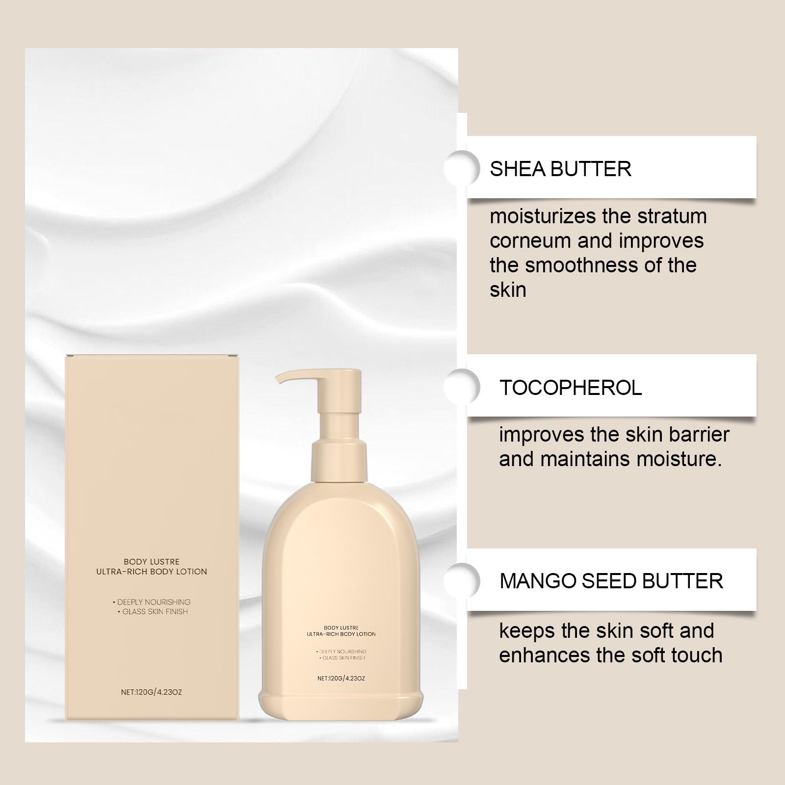 Shea Butter Body Lotion 100ml OEM Private Label Vegan 5% Shea Hydrate Barrier Glow Whitening Non-Sticky Fresh Scent All Skin