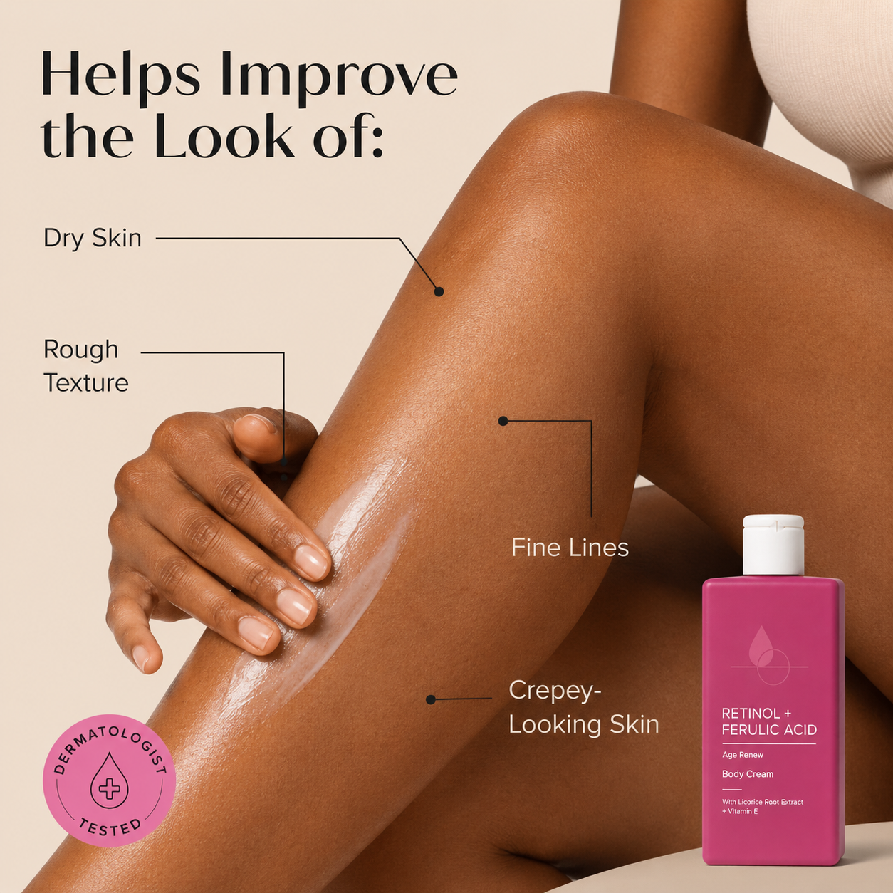 Private Label Retinol Ferulic Acid Body Cream Moisturizing Firming Anti Aging Body Lotion for Dry Rough Crepey Skin