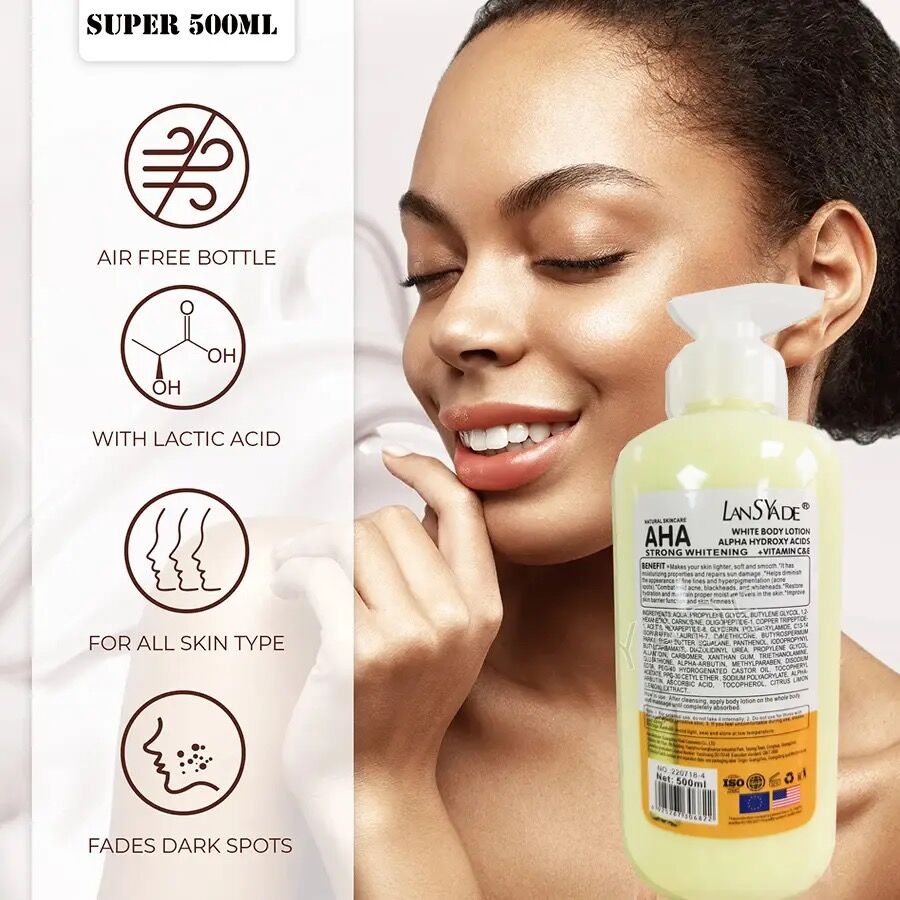 Organic AHA Fruit Acid Body Lotion VE Skin Brightening Moisturizing Whitening Body Lotion Hydroxy Acids Vitamin C Cream 500ML