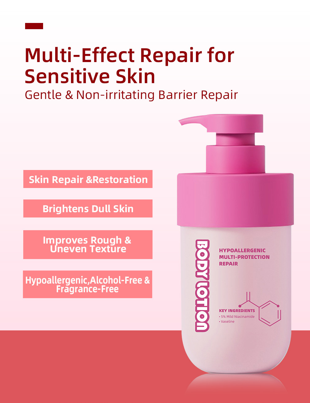 Low-Allergen Multi-Effect Repair Whitening Moisturizing Collagen Glutathione Body Lotion