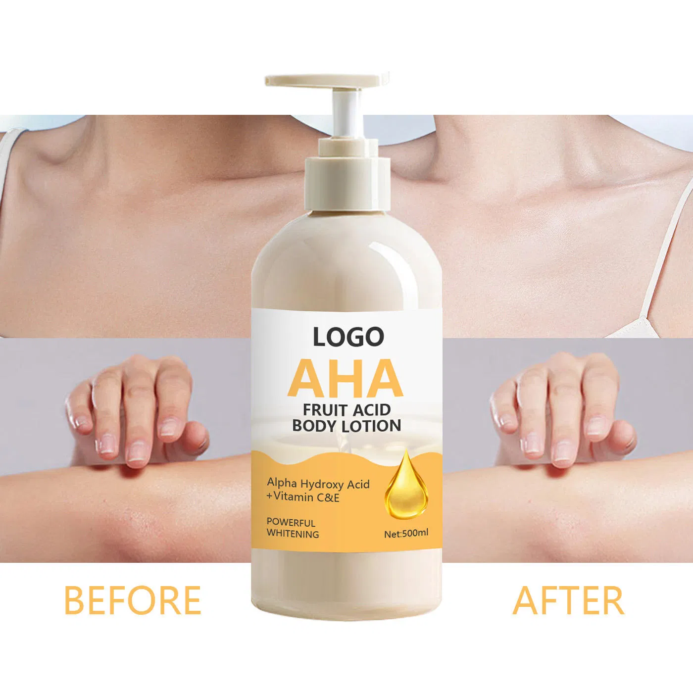 Natural Aha BHA Lightening Nourishing Body Lotion for Skin Brightening Radiant