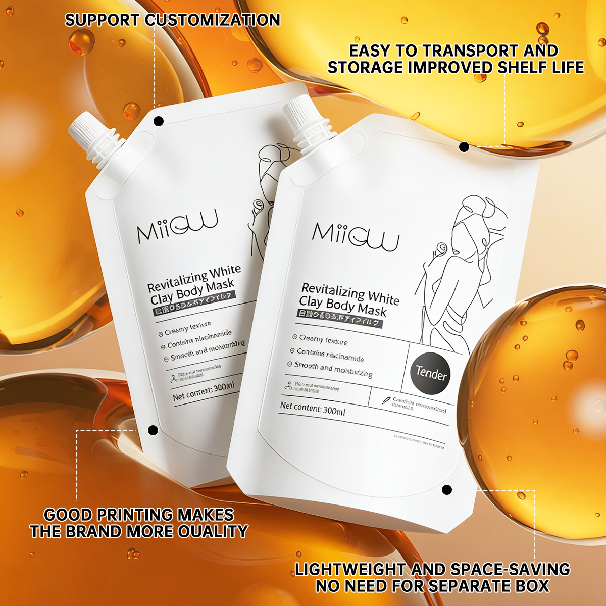 Body Lotion Full-Body Hydration Moisturizing Summer Cream Women Exfoliating Spout Pouch 300ml Custom-Made OEM