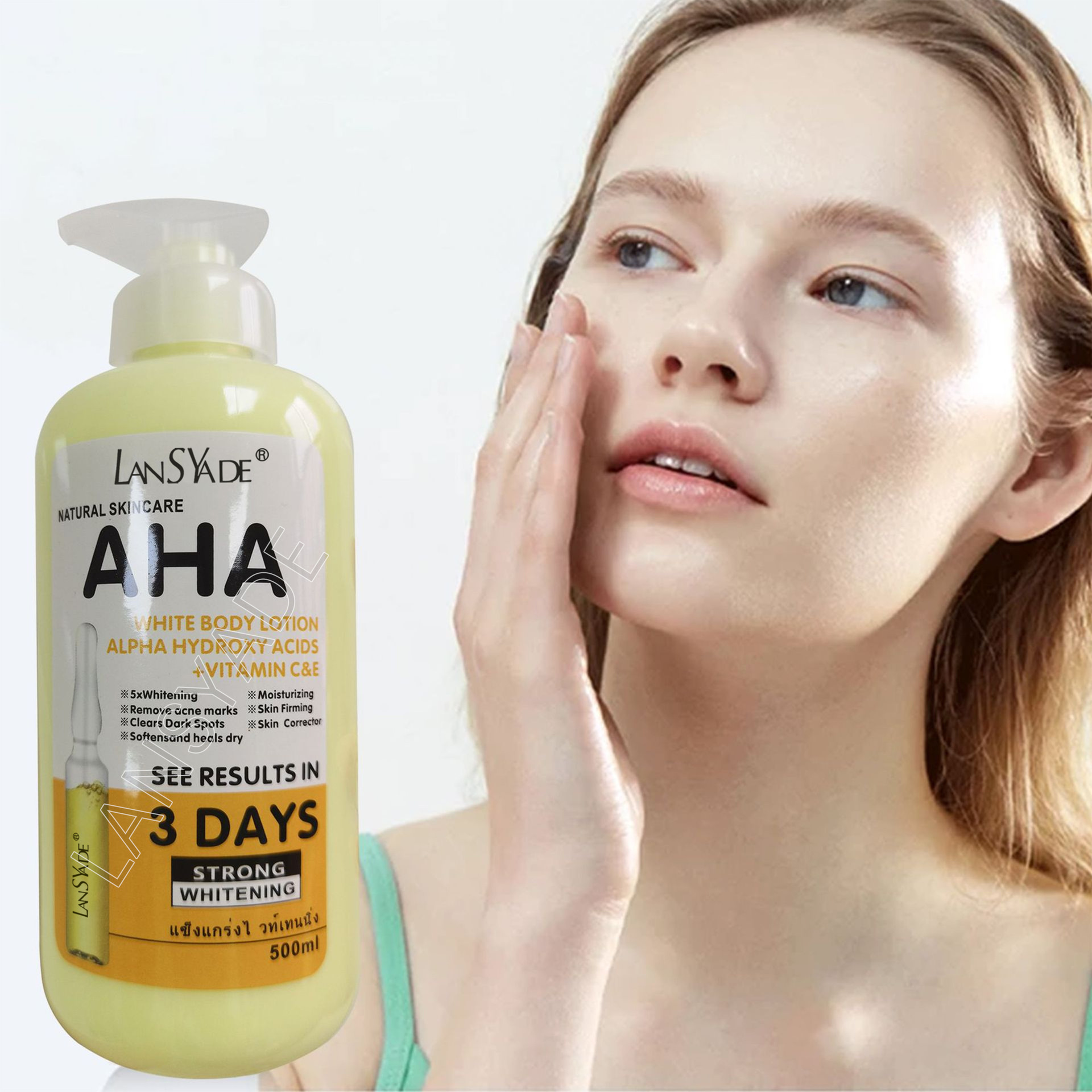 Wholesale 500ml AHA Strong Whitening Body Lotion with VC &amp; Shea Butter - Lightening Hydrating Body Milk for Bright Smooth Skin