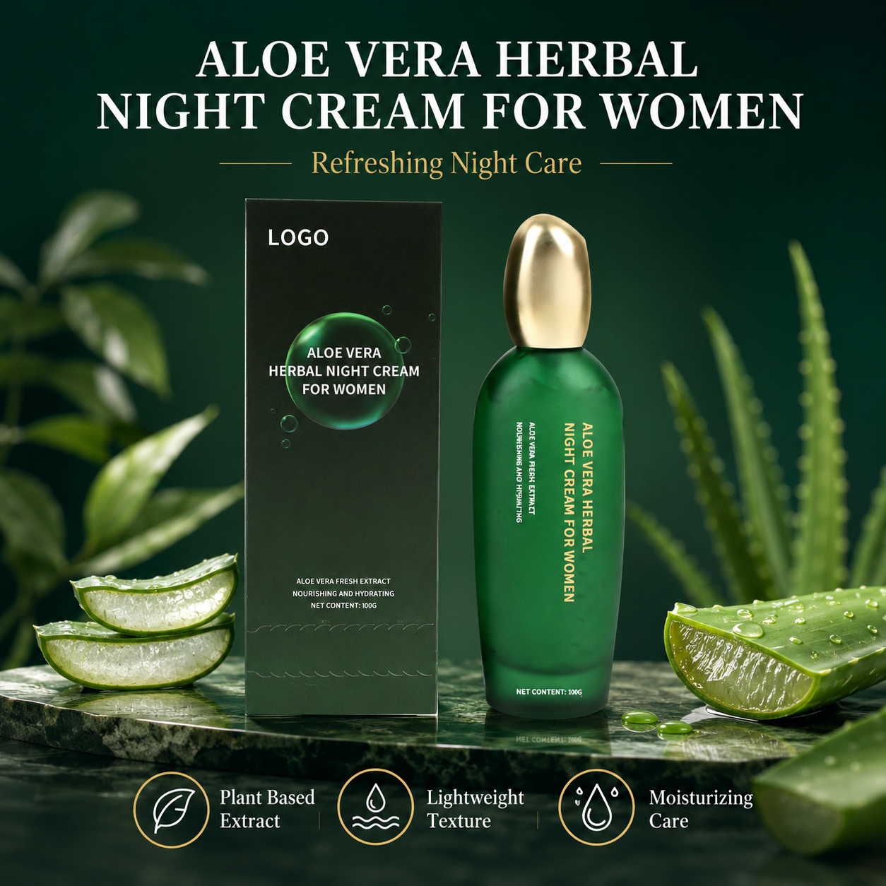 High Quality Plant Based Aloe Vera Night Cream, Gentle Soothing Moisturizing Facial Moisturizer Suitable for All Kinds of Skin