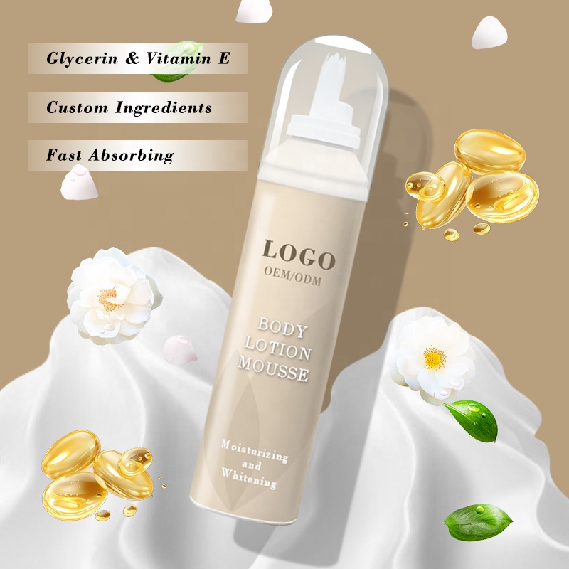 Vitamin E Shea Butter Aloe Vera Herbal Ingredients Moisturizing Body Milk Lotion Mousse for Whitening Aerosol Cosmetics Supply