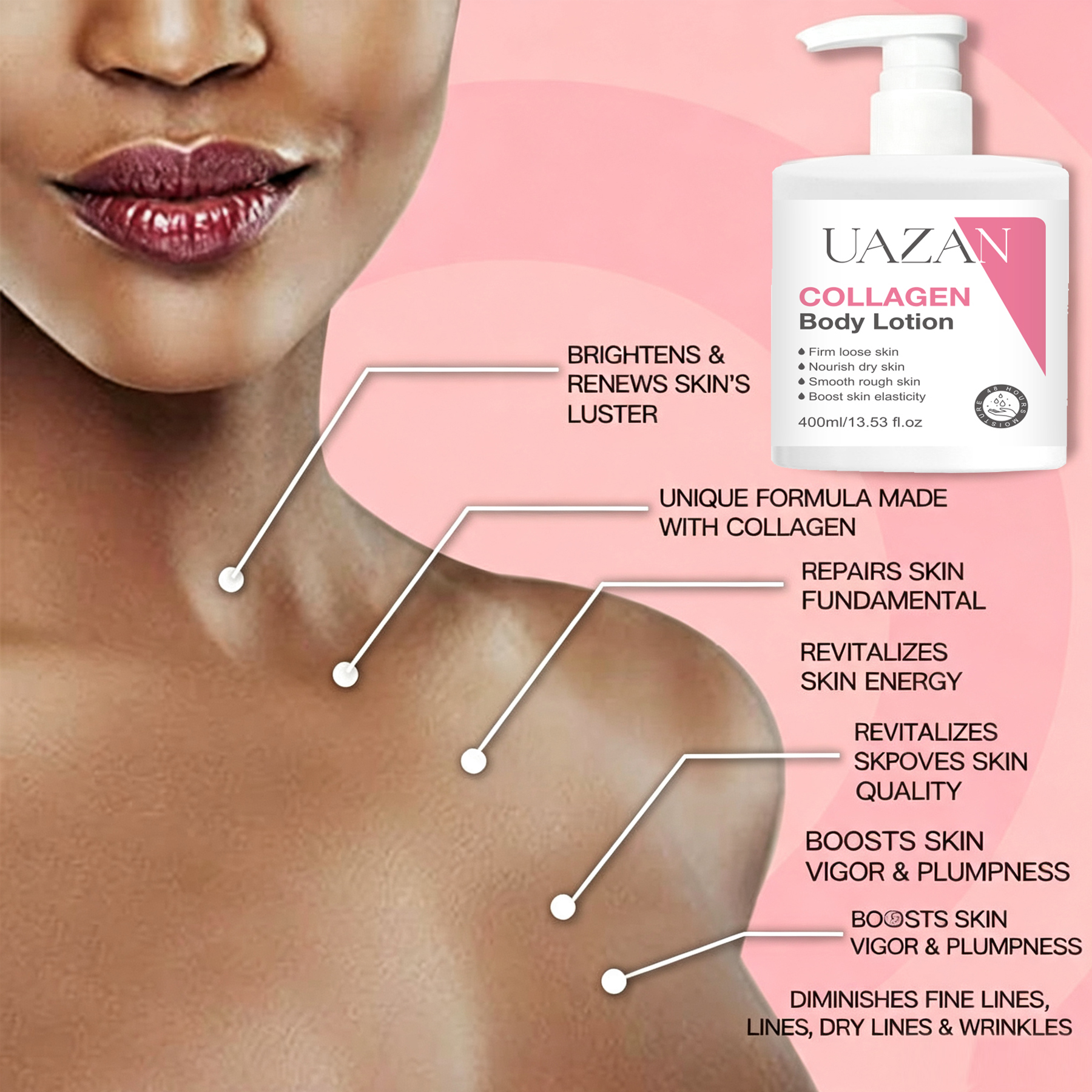 Wholesale OEM Collagen Shea Butter Coconut Oil Nourishing Anti-Aging Brightening Organic Vegan Whitening Body Lotion 400ml