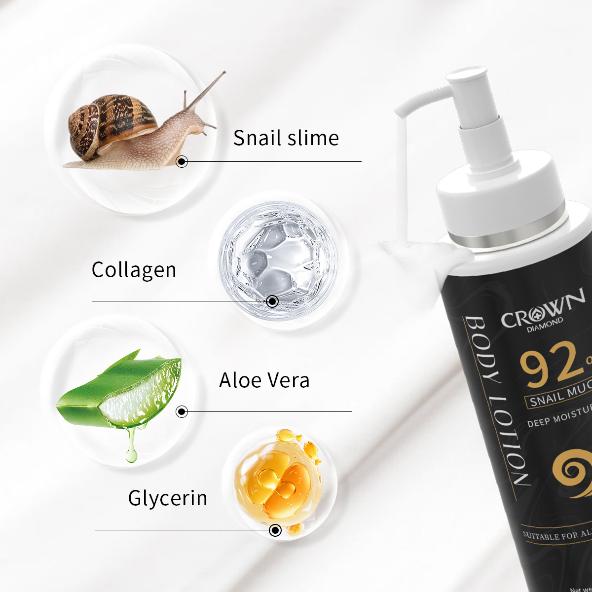 Custom Logo Korean Natural Organic Snail Whitening Cream Moisturizing Glow Lighting Firming Anti Aging Skin Care Body Lotion