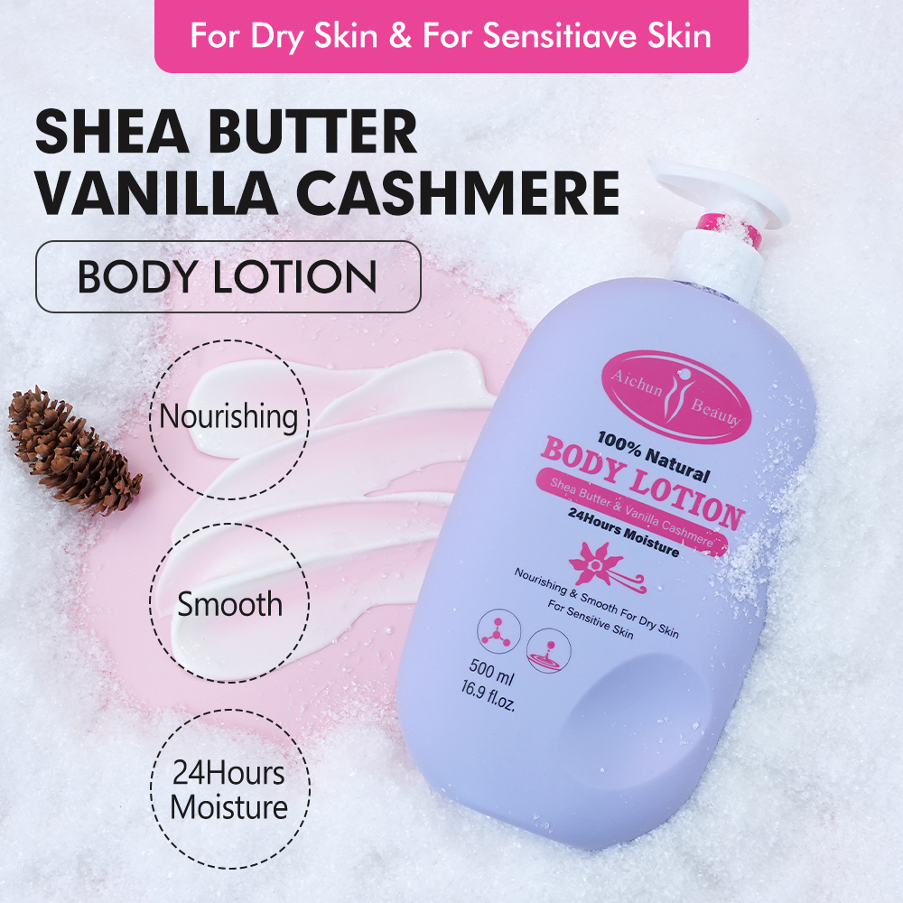 100% Natural 24h Moisturizing Body Lotion Shea Butter Vitamin C Dry Skin Care Hydrating Brightening Vanilla Cashmere Body Lotion