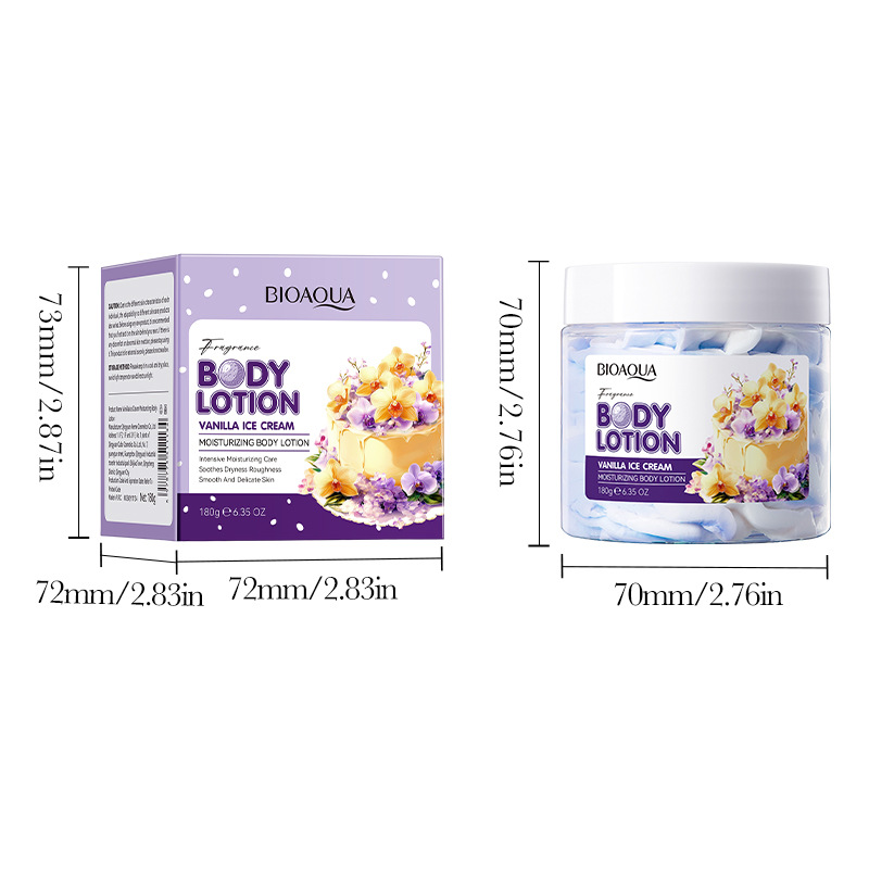 BIOAOUA Vanilla Candy Cake Scent Shea Butter Body Cream Hydrating Nourishing Colorful Whipped Body Butter Lotion For Dry Skin