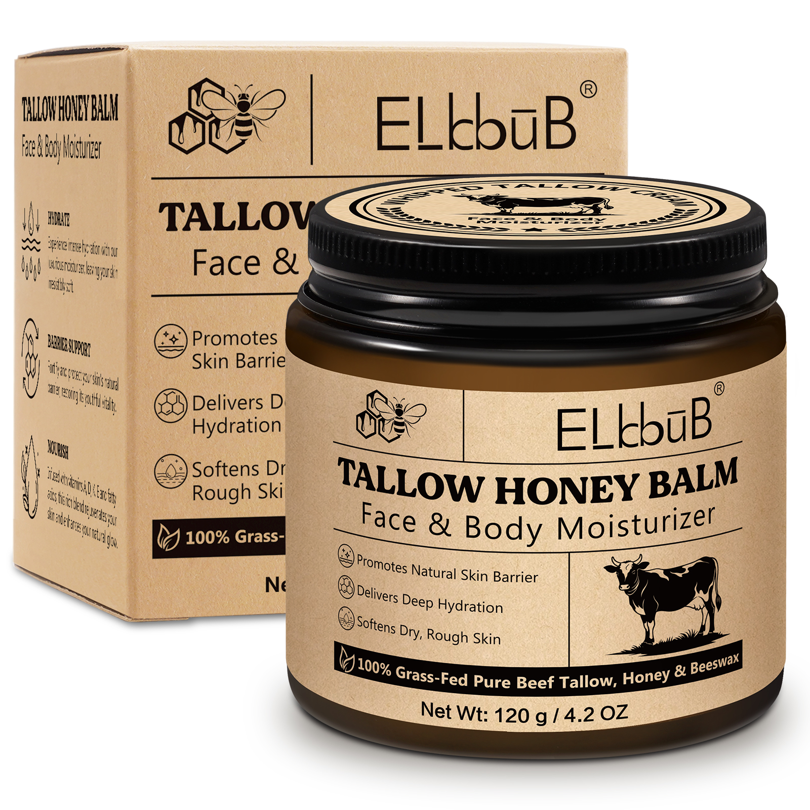 Wholesale Organic Unscented Tallow Cream Body Lotion Fast Absorption Moisturizer Whipped Beef Tallow And Honey Balm For Skin
