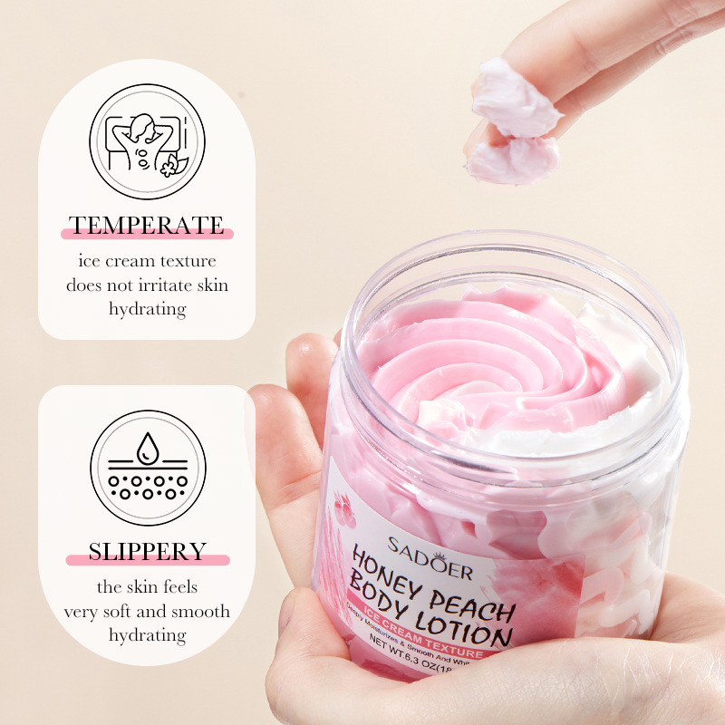 SADOER High Quality Ice Cream Texture Deeply Moisturizing &amp; Sommth Whitening Skin Cream Honey Peach Body Lotion