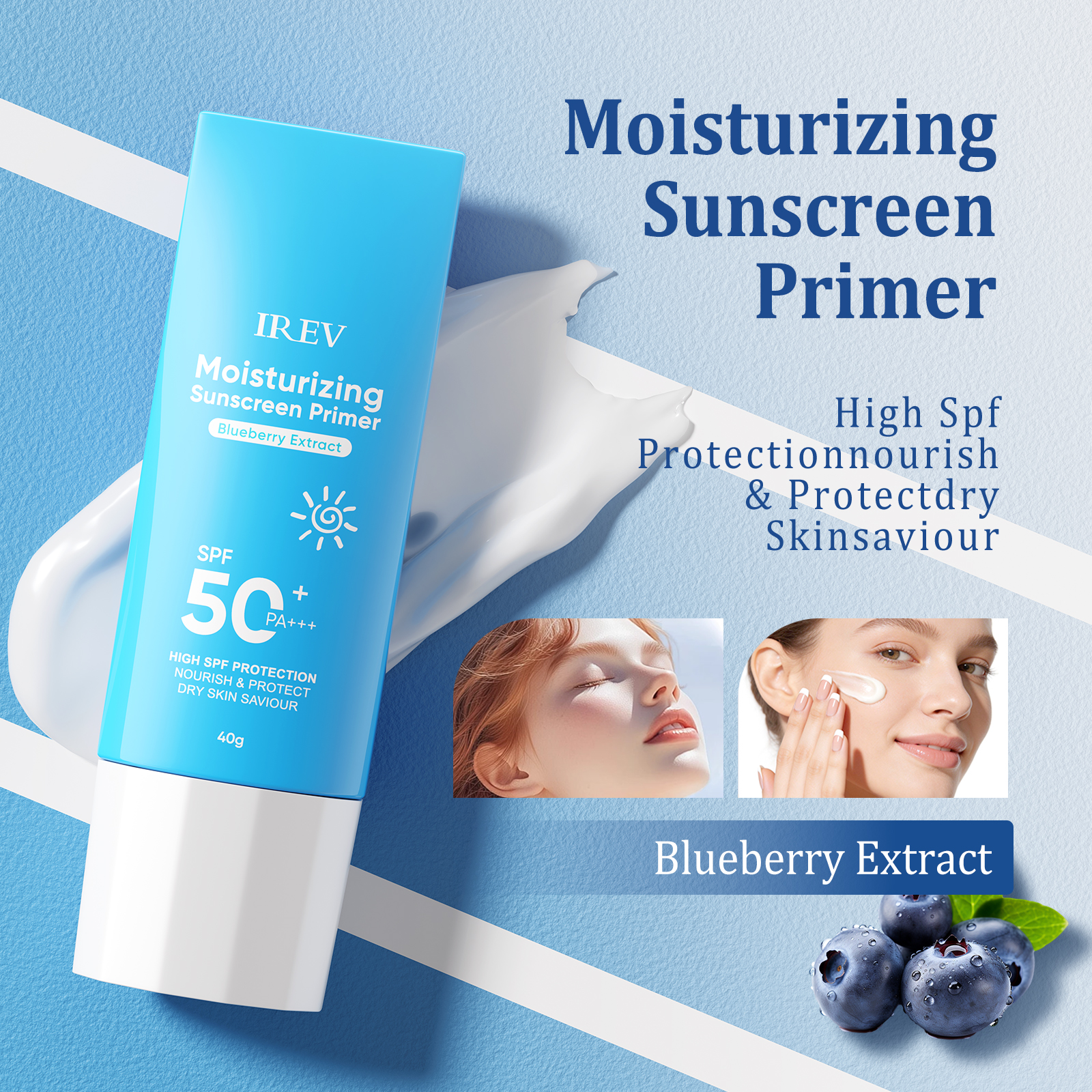 Private Label Daily SPF 50 Sunscreen Face Body Lotion Broad Spectrum Moisturizing Sunscreen with Blueberry