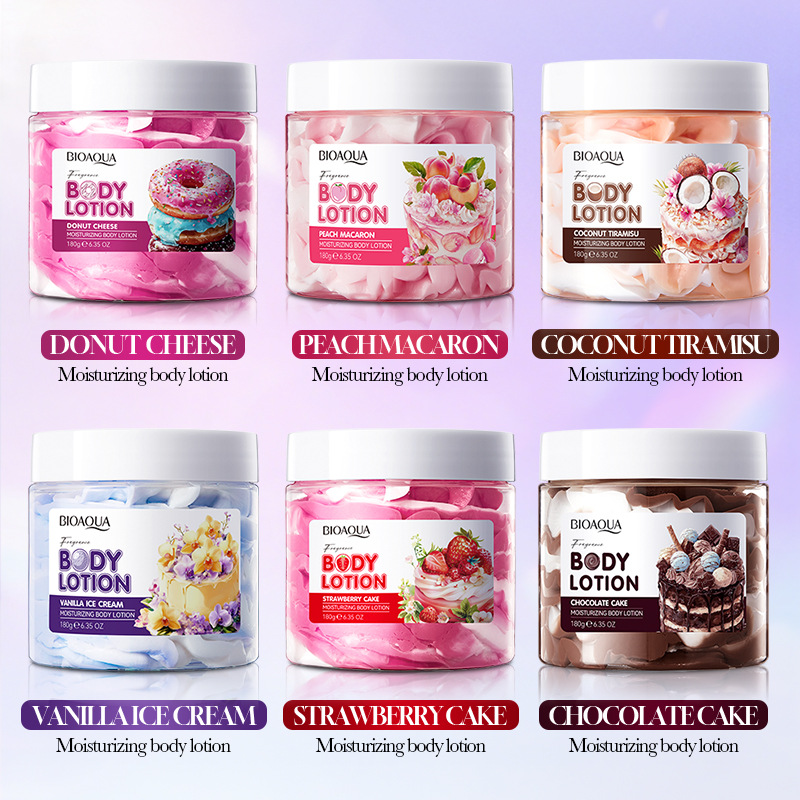 BIOAOUA Vanilla Candy Cake Scent Shea Butter Body Cream Hydrating Nourishing Colorful Whipped Body Butter Lotion For Dry Skin