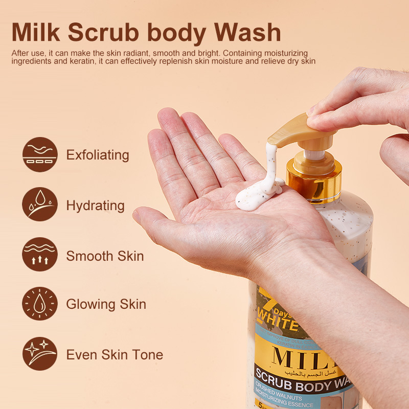 UUKKG 1L Hot Sell AHA Turmeric Goat Milk Whitening Body Wash Natural Vitamin E Anti Aging Renewing Exfoliating Scrub Shower Gel