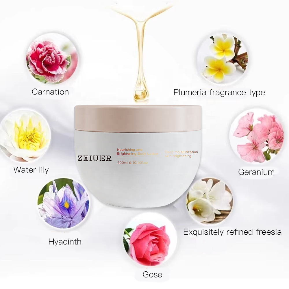 ZXIUER OEM 300ml Whitening Body Lotion with Shea Butter Silk Protein Vitamin E Allantoin for Dry Skin Moisturizing