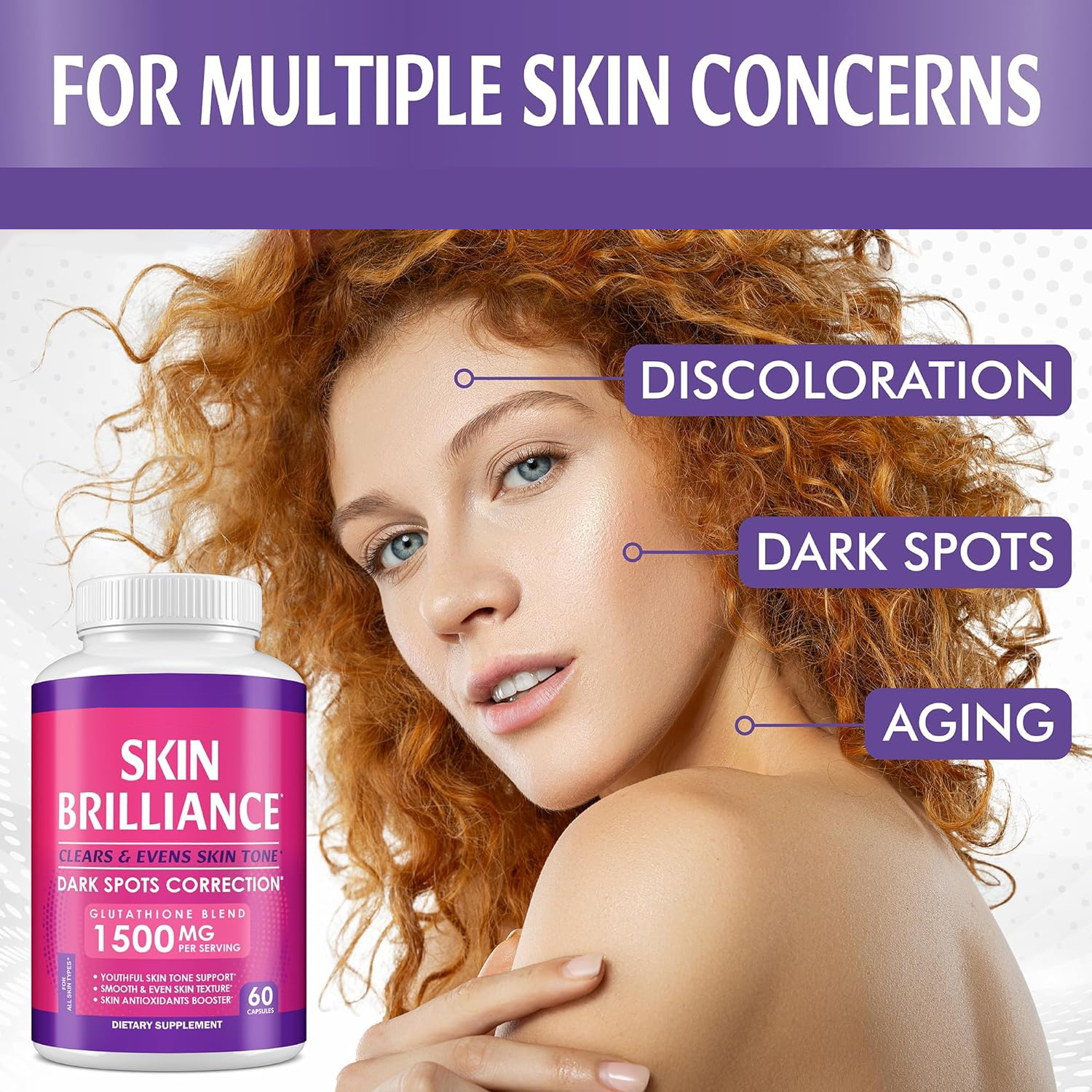 Biochealth L-Glutathione Skin Whitening Capsules Antioxidant Supplement To Clear Even Skin Tone Correct Dark Spots For Adults