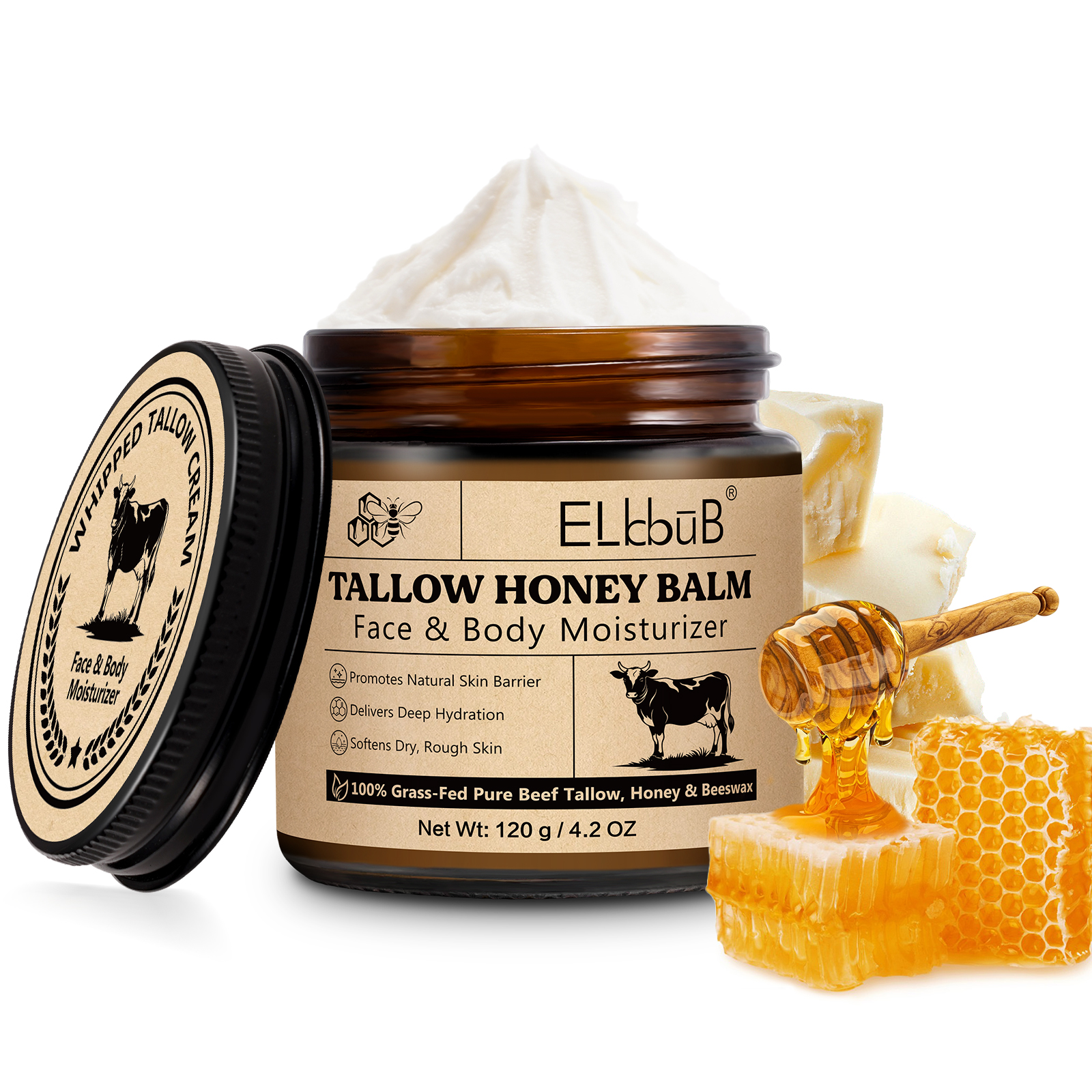 Wholesale Organic Unscented Tallow Cream Body Lotion Fast Absorption Moisturizer Whipped Beef Tallow And Honey Balm For Skin