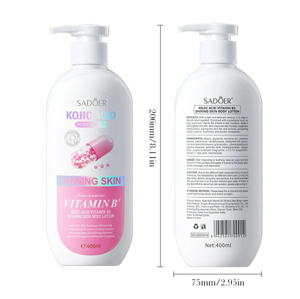 Kojic Acid Vitamin B3 Lotion Whitening Brightening, Firming and Hydrating Face Body Lotion 400ml Vc Ve Vitamin B3 Whitening Glowing Shining Body Lotion
