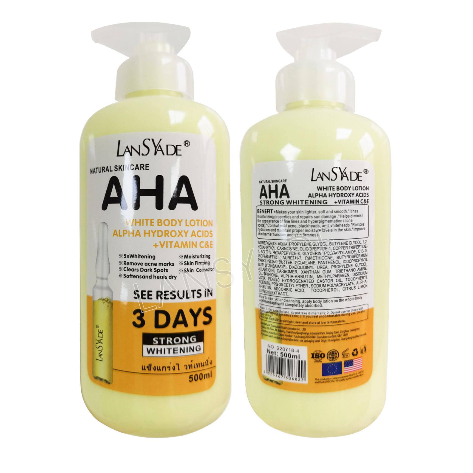 Organic AHA Fruit Acid Body Lotion VE Skin Brightening Moisturizing Whitening Body Lotion Hydroxy Acids Vitamin C Cream 500ML