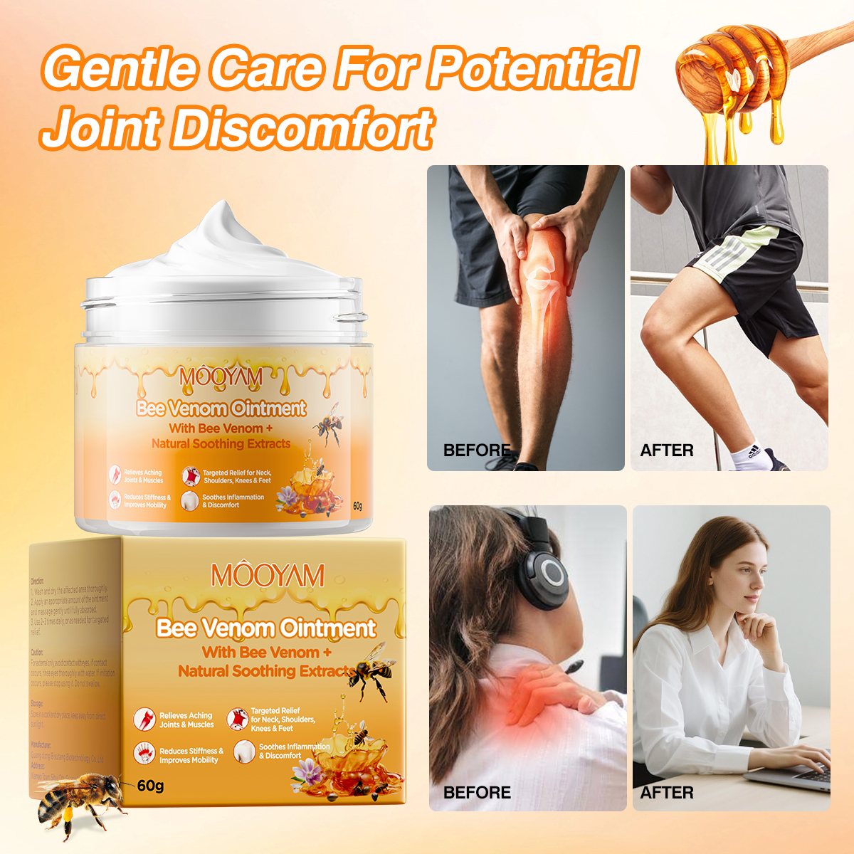 MOOYAM OEM Eco-Friendly Bee Venom Ointment Natural Muscle Relaxation Cream For Skin Care Neck Shoulder Knee Foot Stiffness