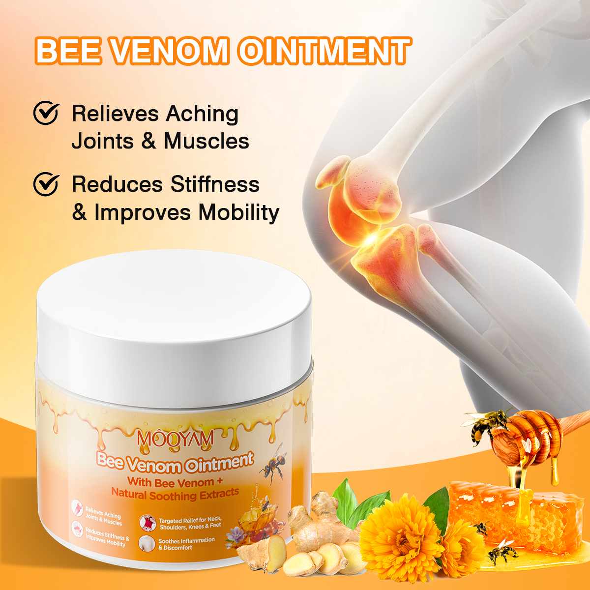MOOYAM OEM Eco-Friendly Bee Venom Ointment Natural Muscle Relaxation Cream For Skin Care Neck Shoulder Knee Foot Stiffness