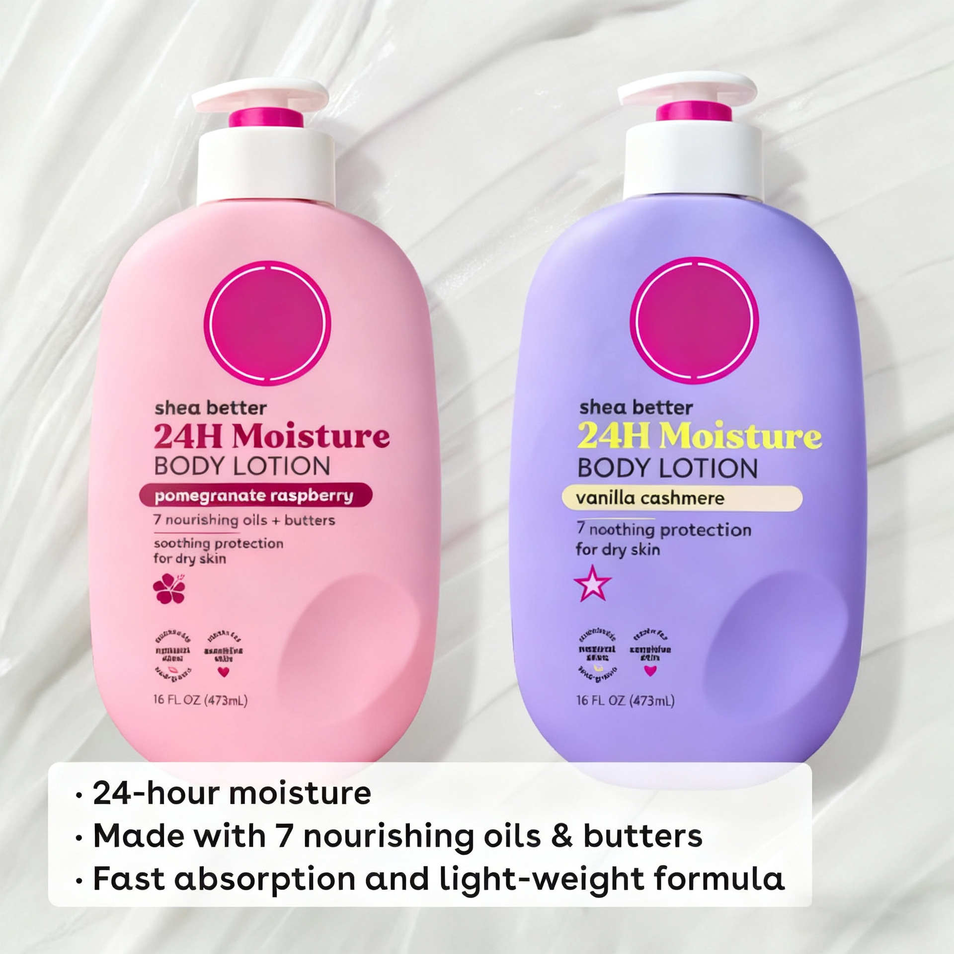 Natural Shea Butter 24H Moisture Body Lotion Vanilla Cashmere Hydrating Pomegranate Raspberry Soothing Protection for Dry Skin