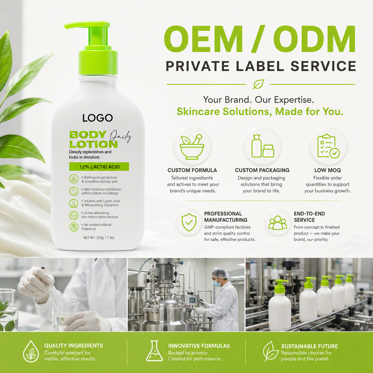Private Label Smooths Dry Rough Skin Mild Exfoliation Quick Absorbing Lasting Hydration Fragrance Free Lactic Acid Body Lotion