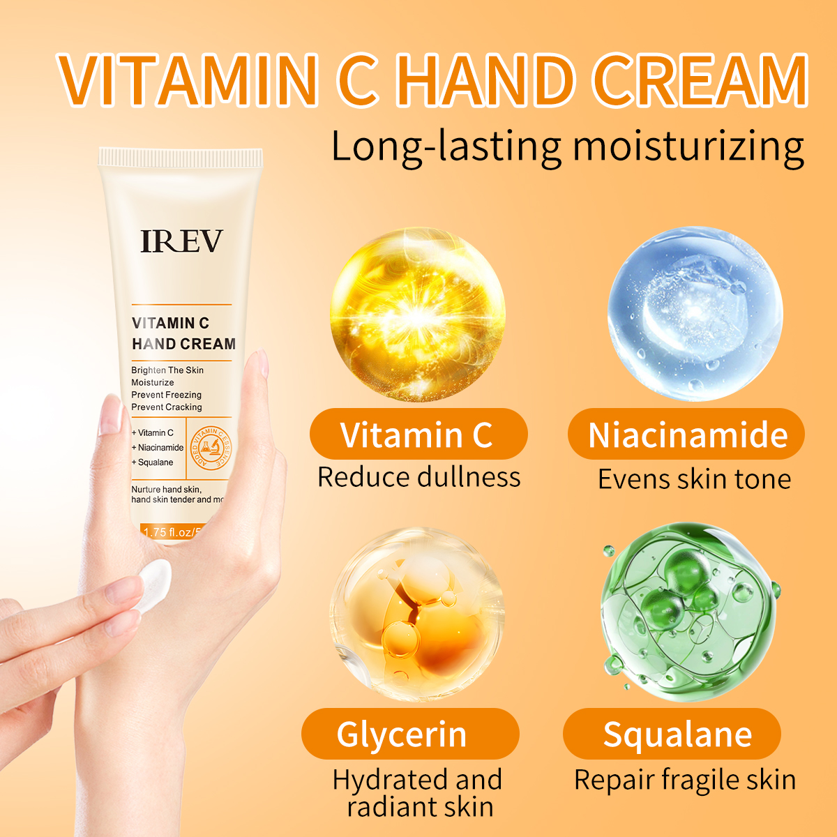 OEM ODM Vitamin C Hand Cream Moisturizer Whitening Hand Care Lotion Skin Care Soothing Repairing VC Hand Cream